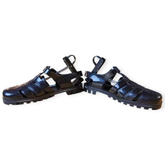 Juju Northampton 1986 Black Rubber Gladiator Jelly Slingback Sandals - Picture 3 of 11